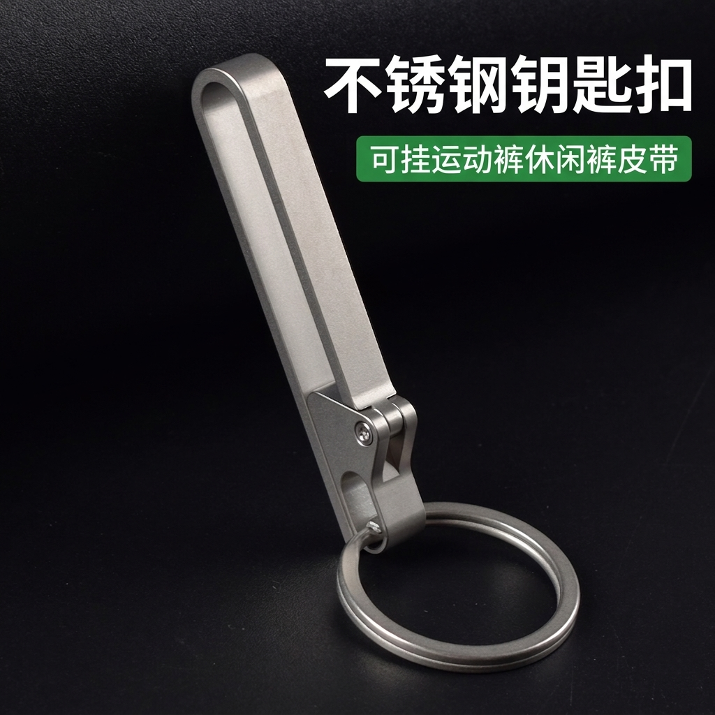不锈钢钥匙扣创意通用挂扣男士皮带扣运动裤挂杆防丢加厚锁扣做旧