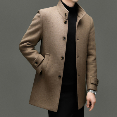 加厚立领羊毛呢大衣中长款