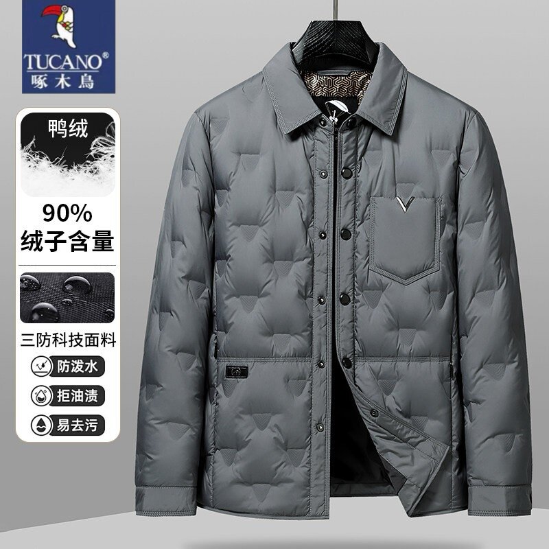 啄木鸟男轻薄短款衬衫式羽绒服