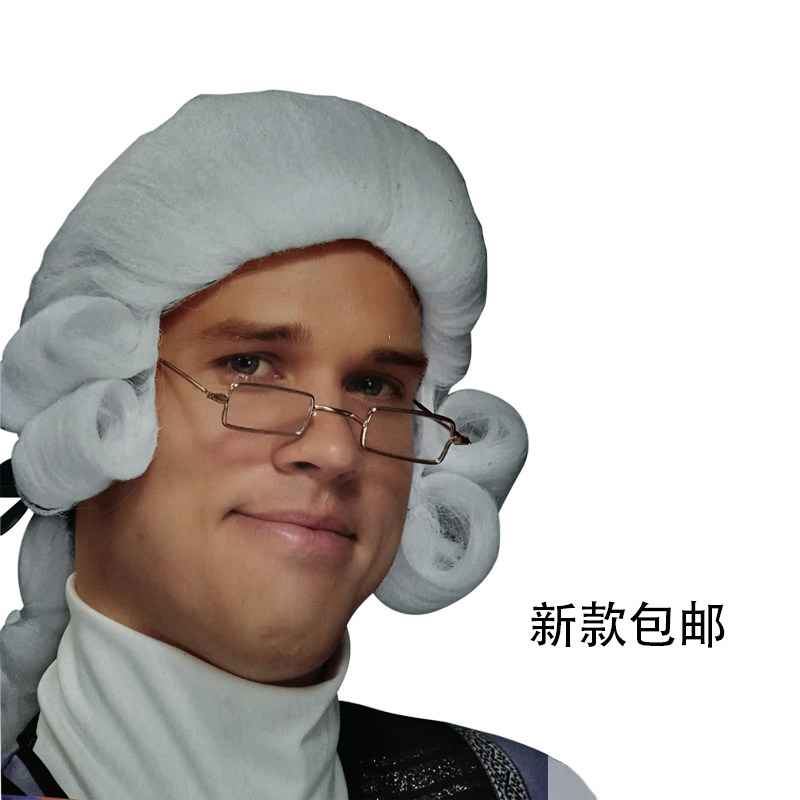 律师头假发新款法官头套短卷发男女判官 舞台宫廷演唱会装扮包邮