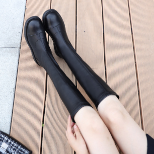 2026春季 弹力女皮靴长筒靴子平底高筒骑士靴女靴不掉筒瘦瘦靴 新款