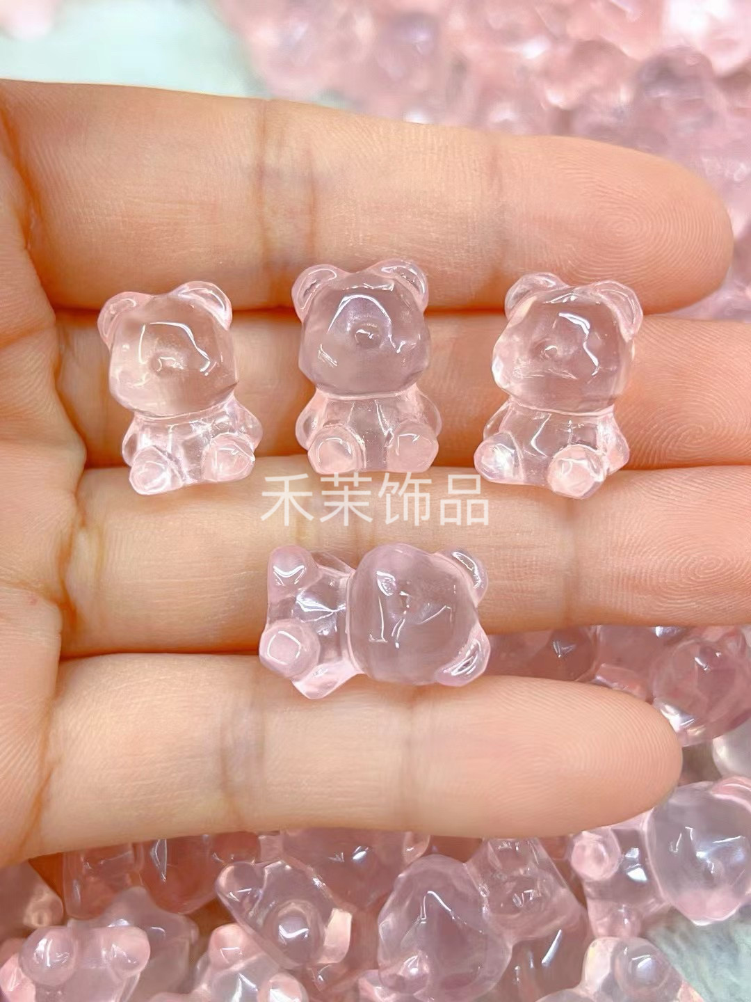 天然粉水晶小熊无脸熊通孔配件DIY手链项链精致百搭简约清新饰品,饰品/流行首饰/时尚饰品新,其他DIY饰品配件,淘宝优惠券,粉丝福利购,淘宝优惠卷