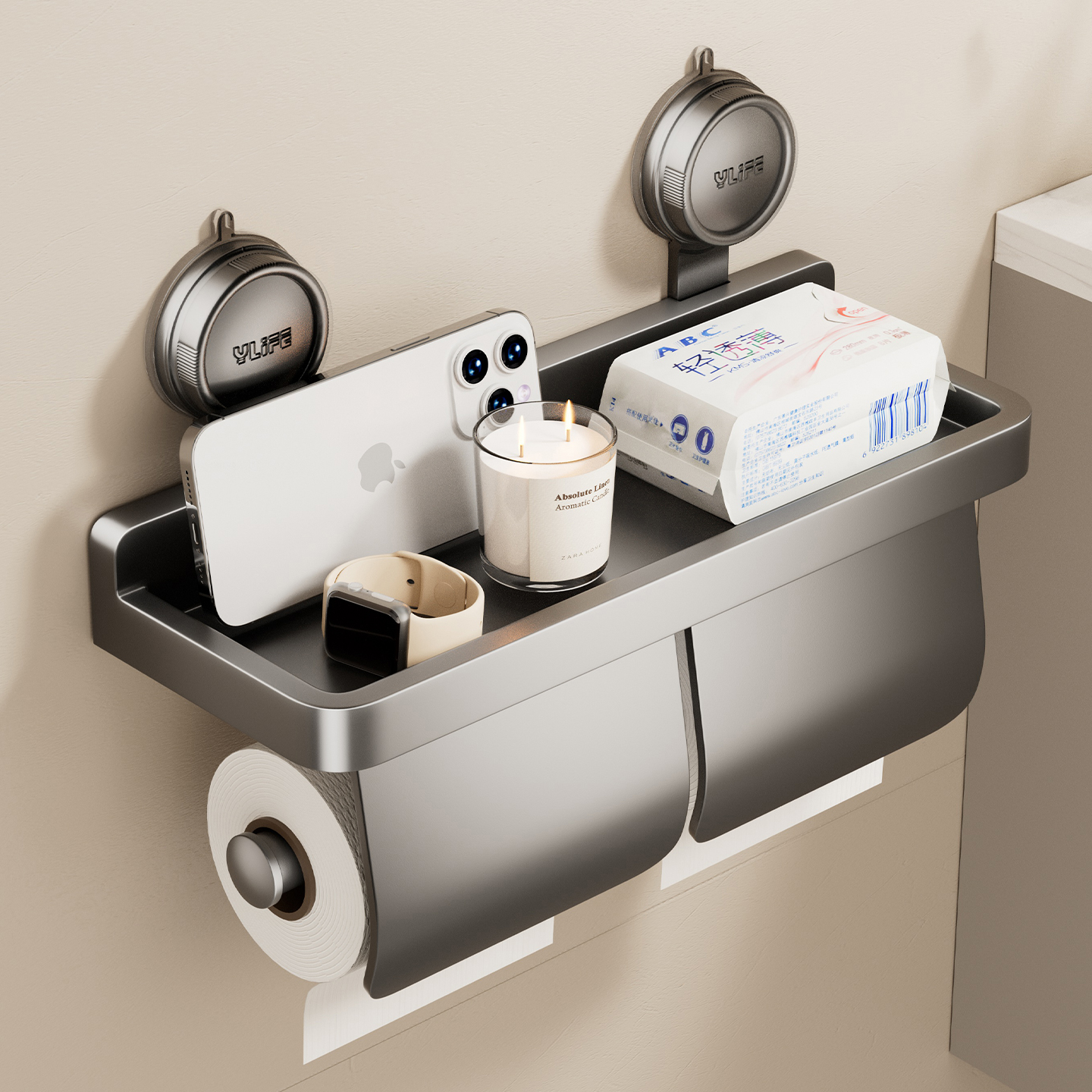 双吸盘纸巾盒卫生间壁挂式置物架