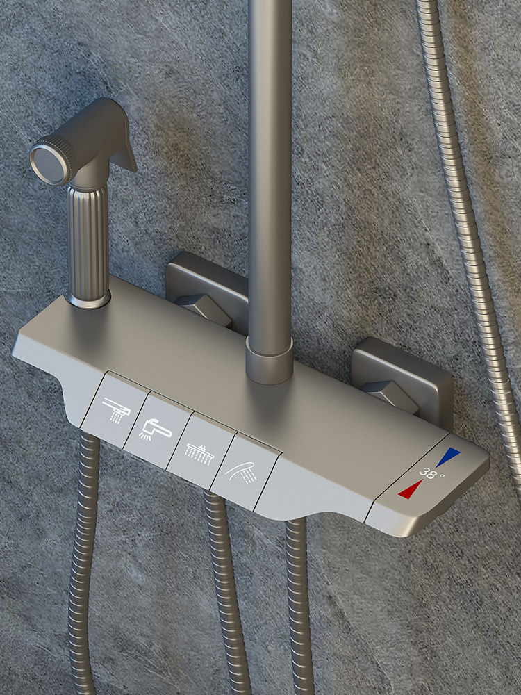 恒温枪灰色淋浴花洒套装钢琴按键增压喷头全铜龙头淋浴器浴室家用