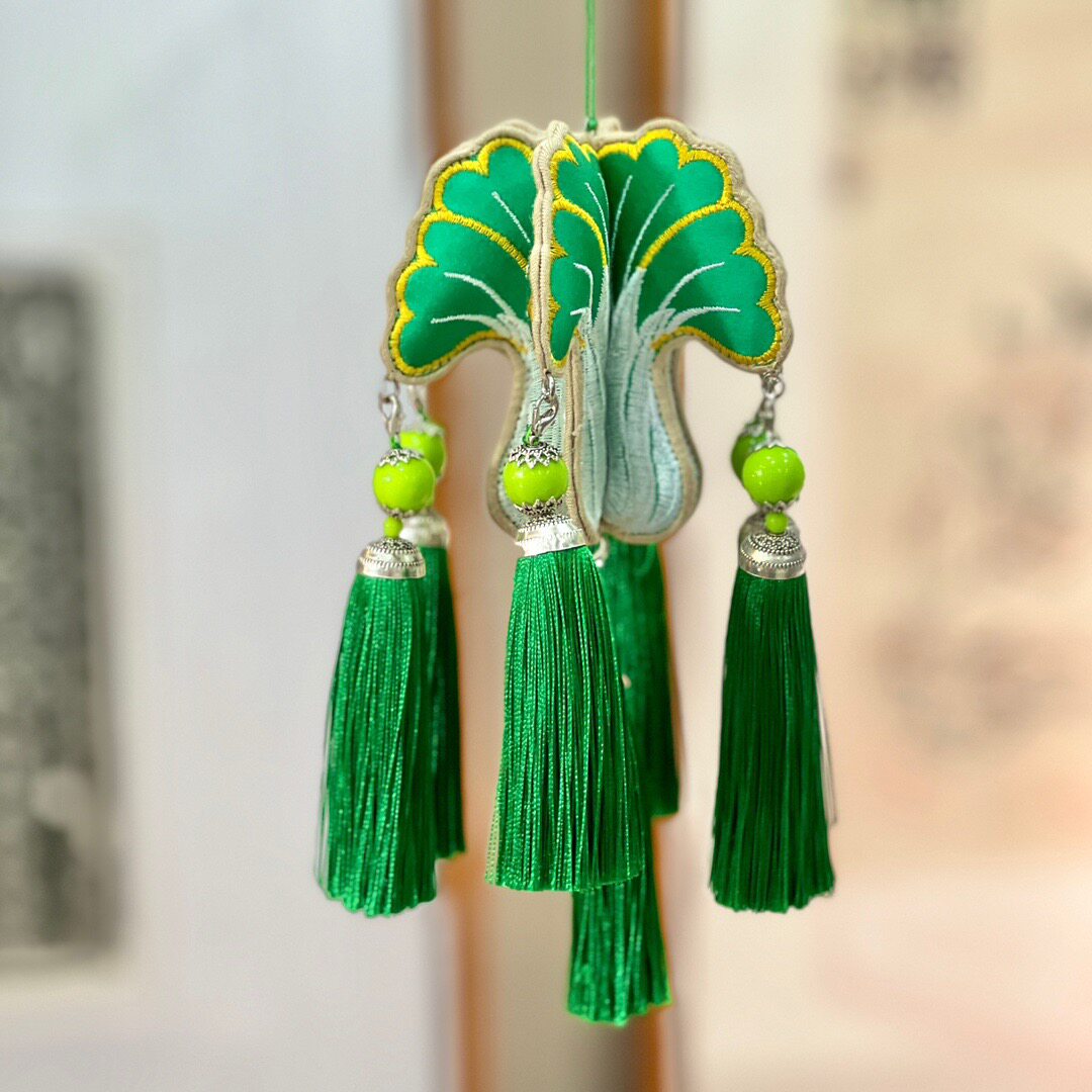 【六角百财】柞蚕丝白菜百财挂件工艺品床挂车挂包挂