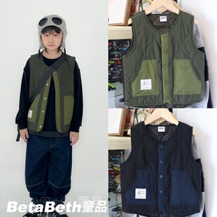 山系 儿童秋冬丝绵马甲中大童内搭外穿纯色帅气夹棉保暖圆领开衫6