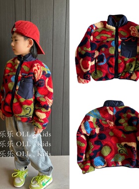 OLL权志龙同款童装冬季迷彩红色男女儿童厚外套棉服宽松中大童帅6
