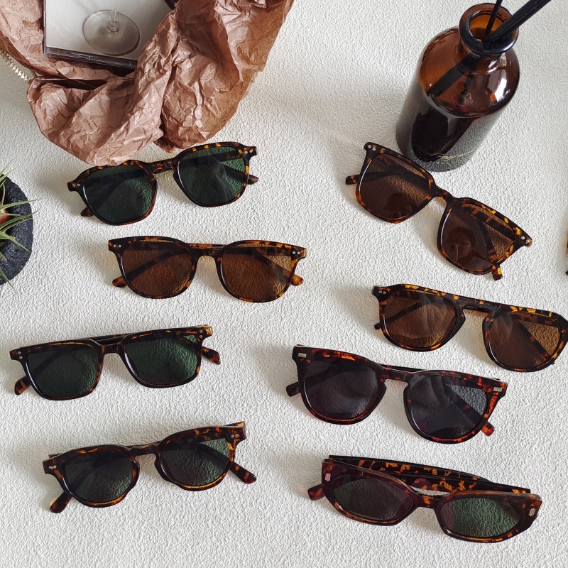 豹纹色系欧美ins墨镜男防晒感凹造型潮流太阳眼镜多边形太阳镜女