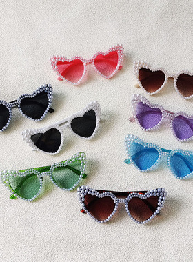 2025欧美大框爱心镶珍珠太阳镜女