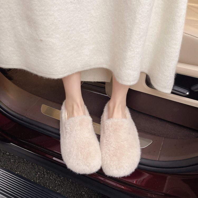 白色毛毛鞋女冬外穿2025加绒加厚一脚蹬懒人孕妇鞋软底兔毛豆豆鞋,女鞋,乐福鞋（豆豆鞋）,淘宝优惠券,粉丝福利购,淘宝优惠卷
