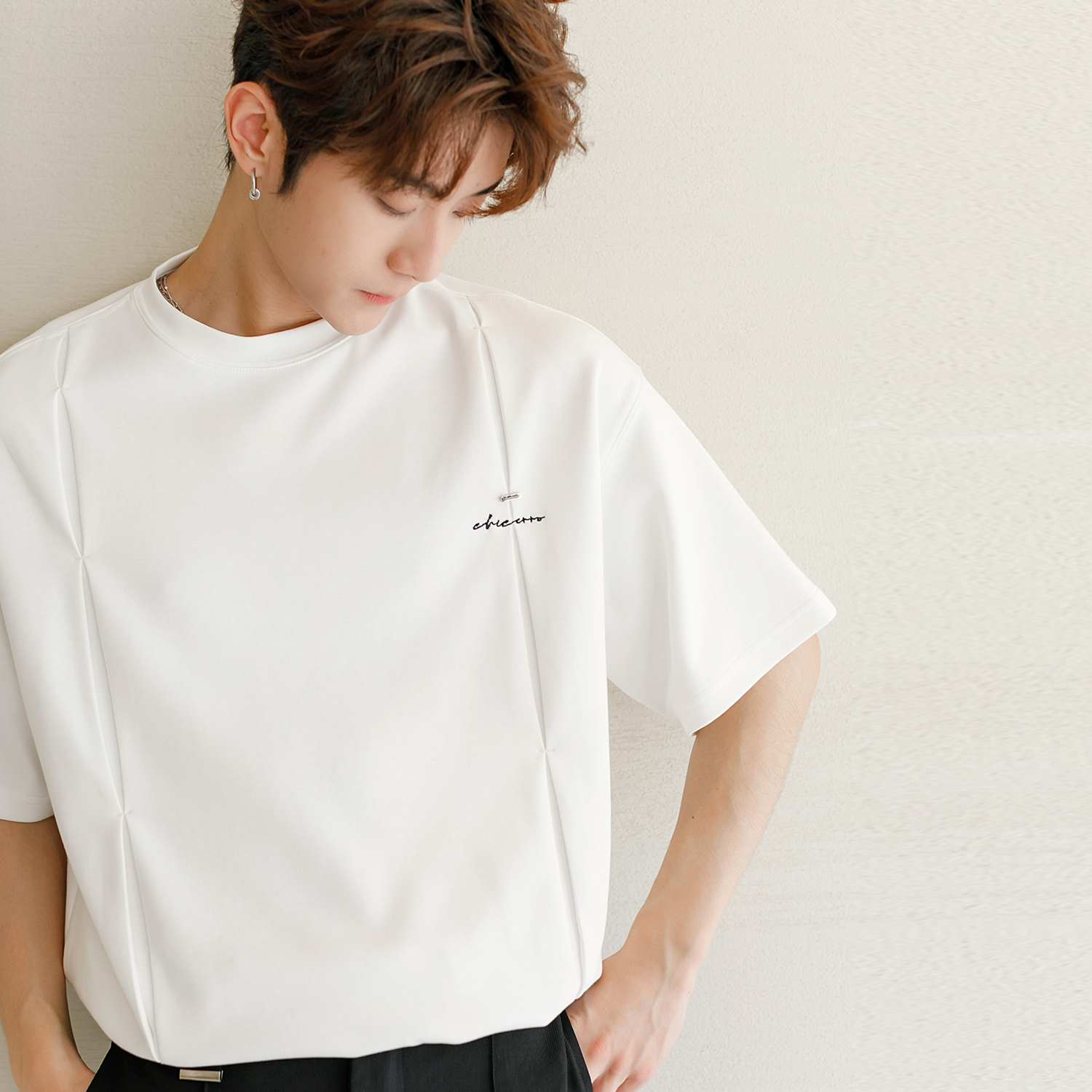 CHICERRO西西里男装设计感男生夏季新款白色宽松休闲简约短袖T恤