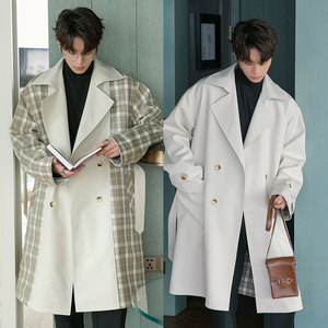 CHICERRO西西里男装格子两面穿中长款大衣韩版休闲风衣外套男冬季