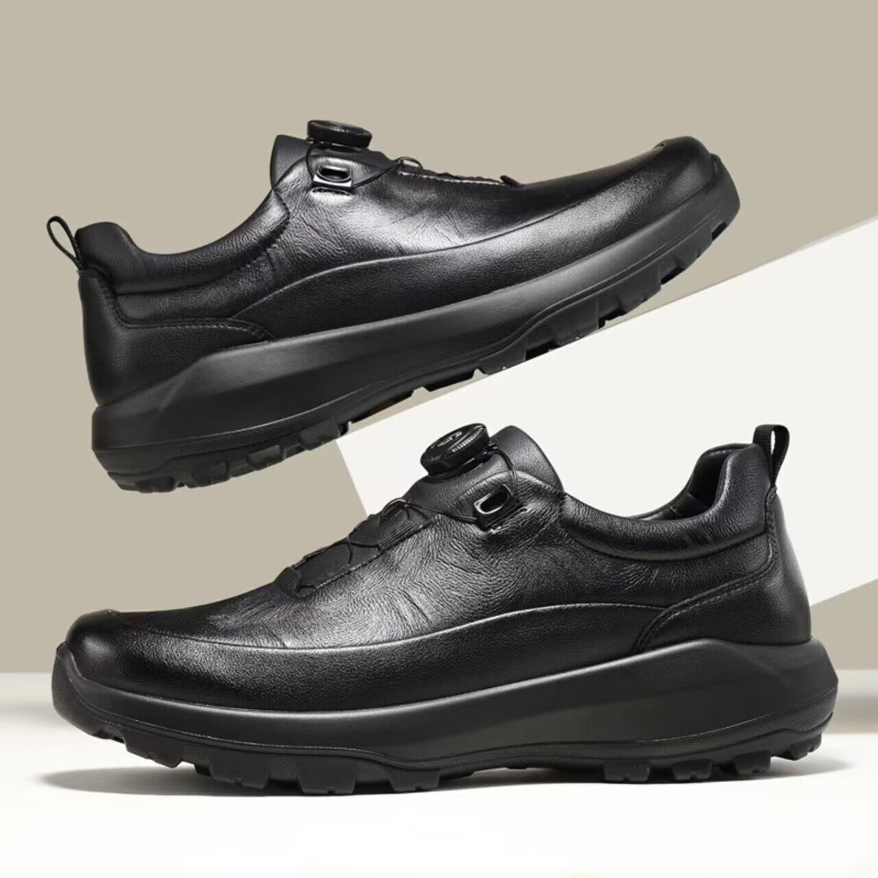 2026春季新款男士纽扣发泡底皮鞋高端商务旋转扣休闲运动皮鞋软皮