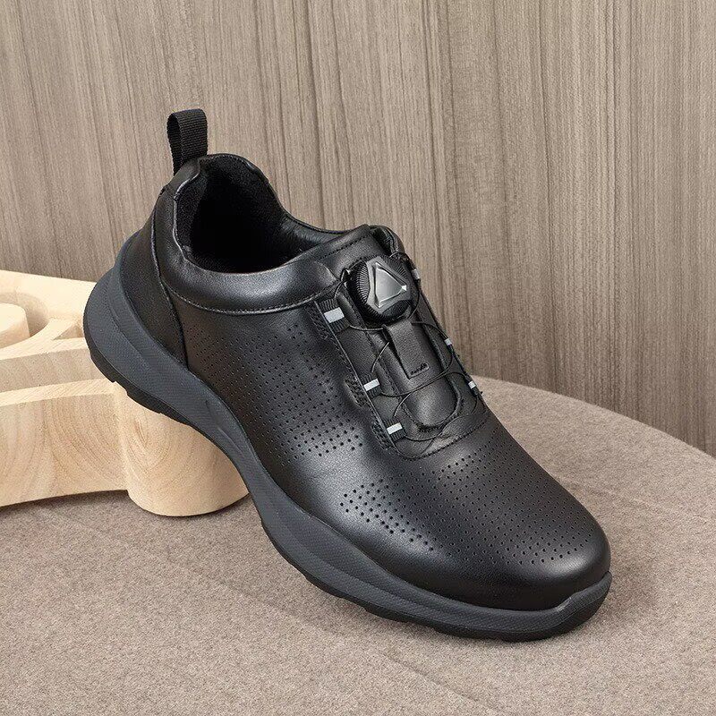 新款商务高尔夫球鞋男士无钉休闲运动写男低帮厚底防滑头层牛皮鞋