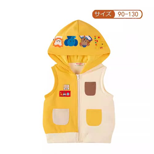miki24新款拼色连帽马甲