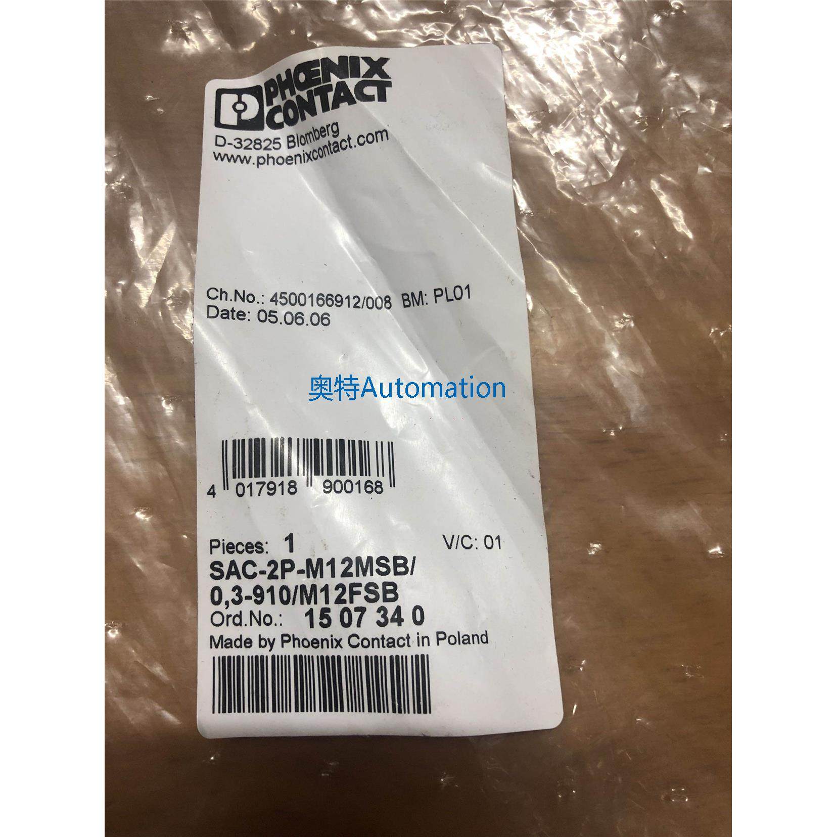 PHOENIX电缆1507340 SAC-2P-M12MSB/0.3-910/M12FSB 全新现货议价