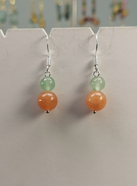 52鲜亮橘色绿色金丝玉石葫芦耳坠新中式耳饰925银耳钩橙色桔色卡8