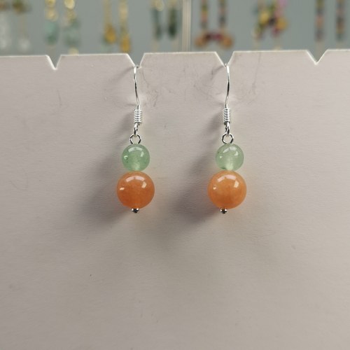 52鲜亮橘色绿色金丝玉石葫芦耳坠新中式耳饰925银耳钩橙色桔色卡8