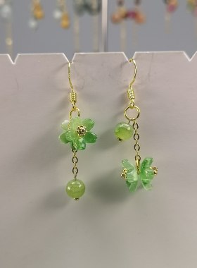 【花香蝶影】原创青提琉璃耳坠饰品925银镀金通勤踏青休闲