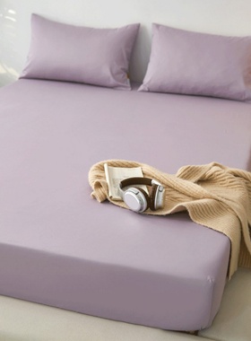 高密度纯棉斜纹床笠单件香芋紫丁香紫色全棉床垫罩单人双人床套罩