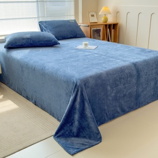 牛仔蓝色加厚牛奶绒床单单件宝蓝深消防蓝色冬季法兰绒珊瑚绒被单