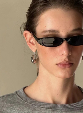 水滴式个性小窄长椭圆形扁框猫眼墨镜女潮街拍欧美肯豆感太阳眼镜