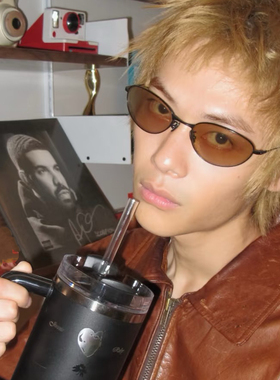 酷酷滴复古黑框茶色墨镜男士痞帅猫眼小脸框防紫外线浅灰太阳眼镜