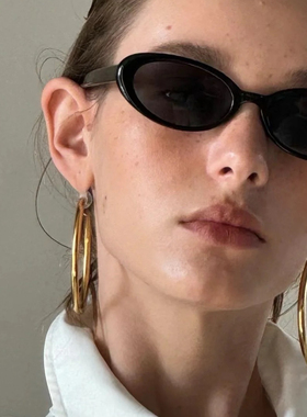 美式太阳小椭圆黑色墨镜街拍凹造型小红书潮流中古个性拍照墨镜酷