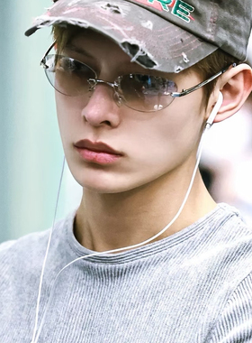 痞帅cortis赵雨凡同款椭圆小脸无框眼镜复古y2k水银色凹造型墨镜