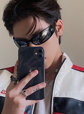 水冰月千禧年Y2K镜面墨镜时髦凹造型户外运动未来感街拍太阳眼镜