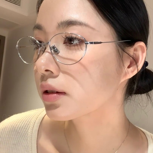 绝了好赞高级感细丝边素颜平光眼镜架个性复古金属椭圆光学镜度数