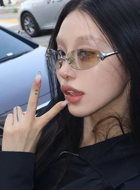 俏皮高冷金属椭圆猫眼星星无框墨镜造型感高级辣妹Y2K太阳眼镜酷