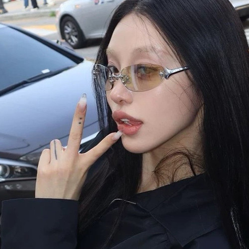 俏皮高冷金属椭圆猫眼星星无框墨镜造型感高级辣妹Y2K太阳眼镜酷