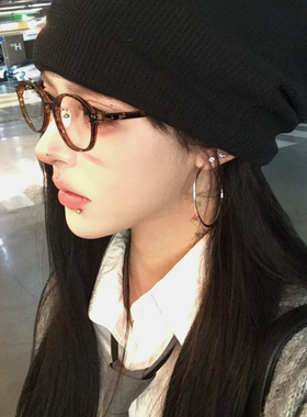 街拍纯欲miu系书呆子平光眼镜复古玳瑁老钱风椭圆眼睛框近视度数