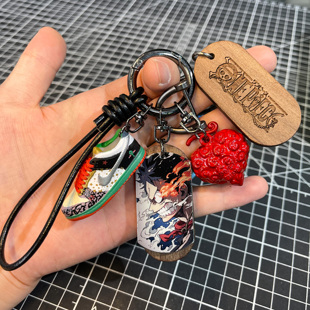胡桃木订制海贼王徽章钥匙扣索隆路飞周边手办漫画抖音爆款