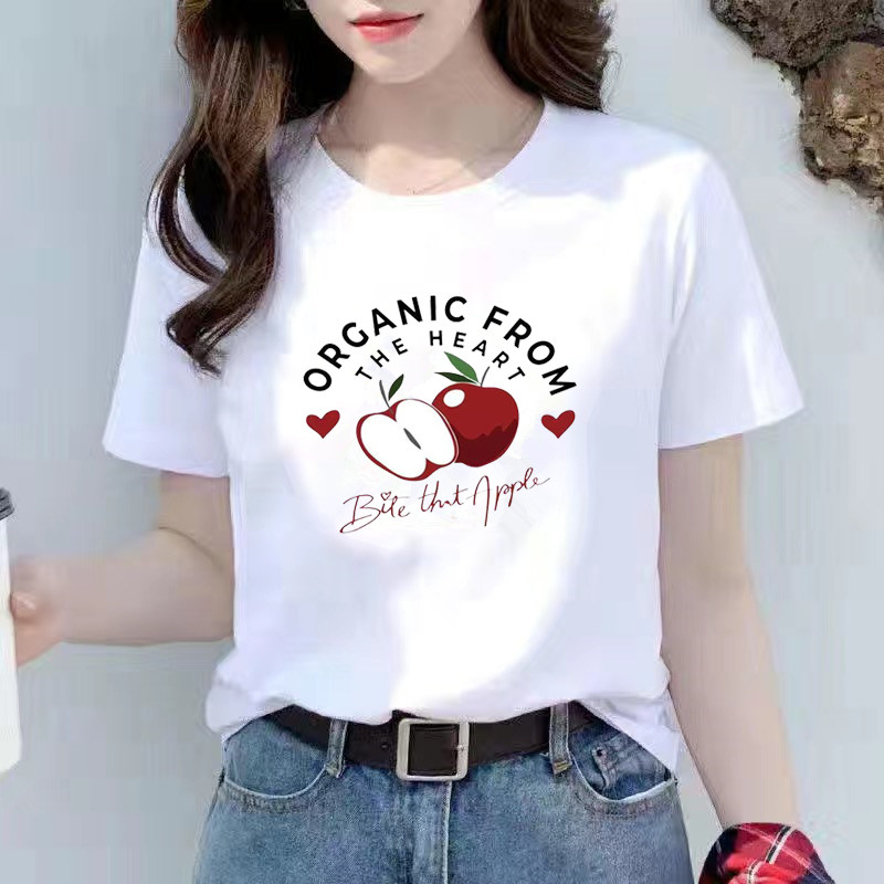 纯棉短袖t恤女2023夏季新款白色圆领字母印花简约休闲宽松上衣潮