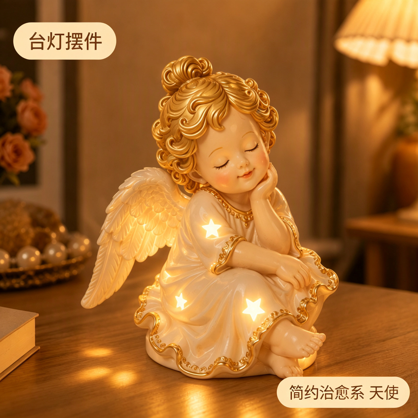 复古美式法式小天使台灯床头柜学习卧室睡眠触摸小夜灯装饰品摆件