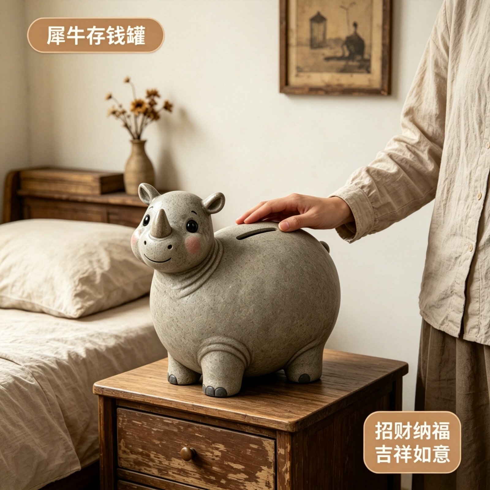 治愈系创意犀牛存钱罐大容量儿童可存可取储钱罐子客厅装饰品摆件