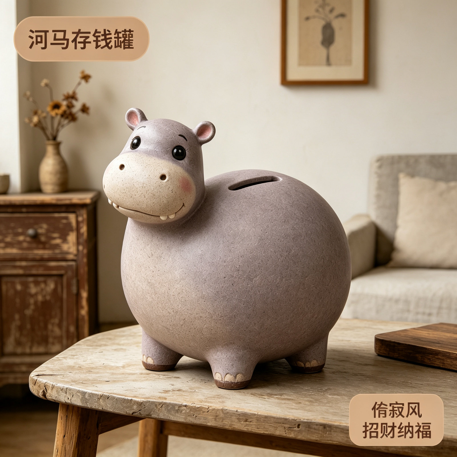 治愈系创意河马存钱罐大容量儿童可存可取储钱罐子客厅装饰品摆件