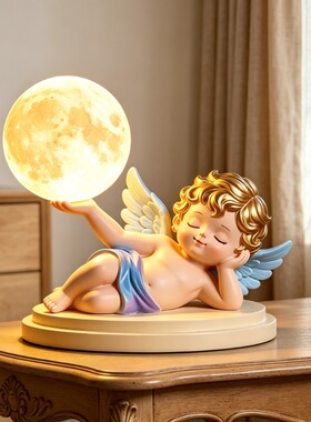 中古小天使拍拍灯卧室床头氛围夜灯儿童房间柔光创意装饰台灯摆件