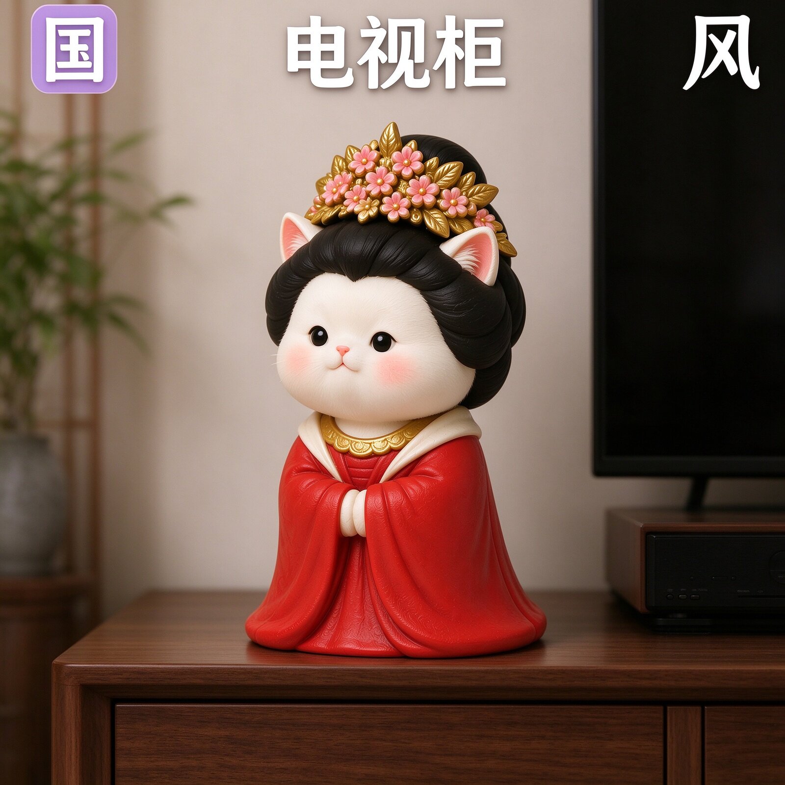 Q萌中式唐朝头戴簪花仕女治愈系小玩意办公室茶桌面工位手办摆件