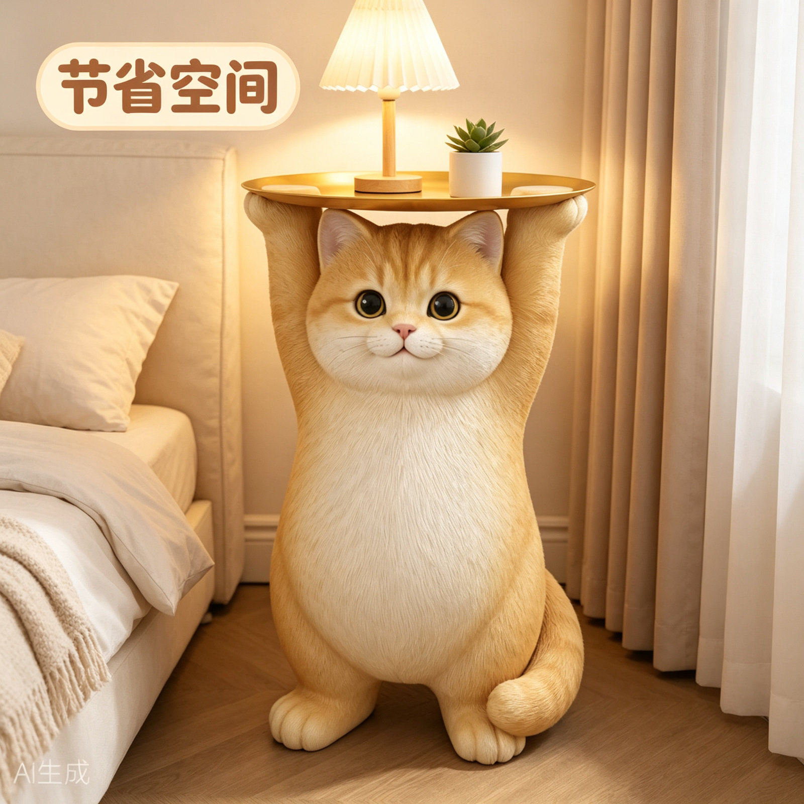 创意金渐层猫咪家居客厅沙发旁边几小桌子落地搬家乔迁装饰品搬家