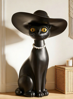 轻奢简约招财黑猫落地客厅摆件