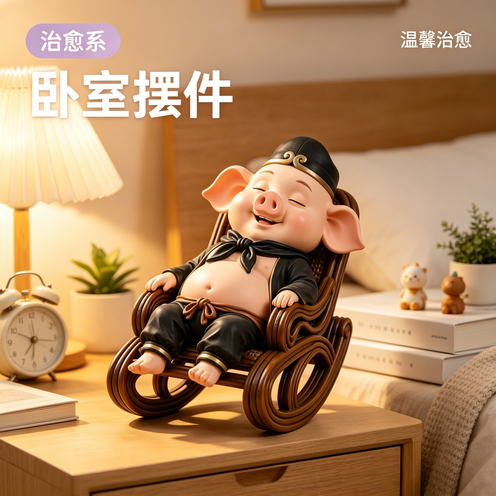 摇椅猪八戒治愈系桌面装饰工位解压物件玄关摆放创意节庆生日摆件