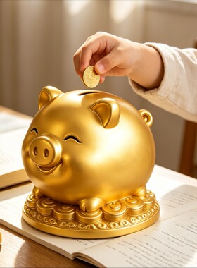 高级感招财金币生肖猪玄关入户客厅桌面儿童可存不可取存钱罐摆件