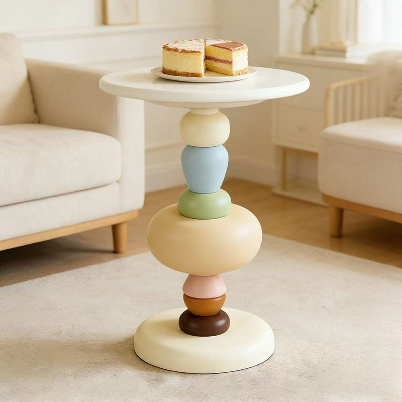 奶油石头彩色家居边几圆形储物小圆桌客厅沙发边桌床头柜落地摆件