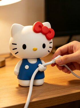 高颜值卡通KT猫租房软装无痕胶免钉数据线厨房电源线挂钩置物摆件
