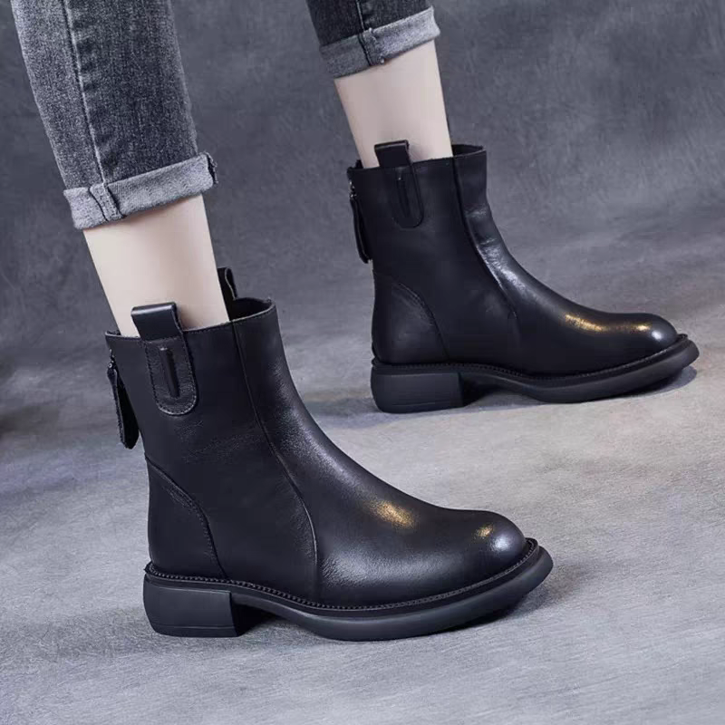 啄木鸟真皮英伦风切尔西靴马丁靴女2025秋冬季短靴中筒烟筒靴子