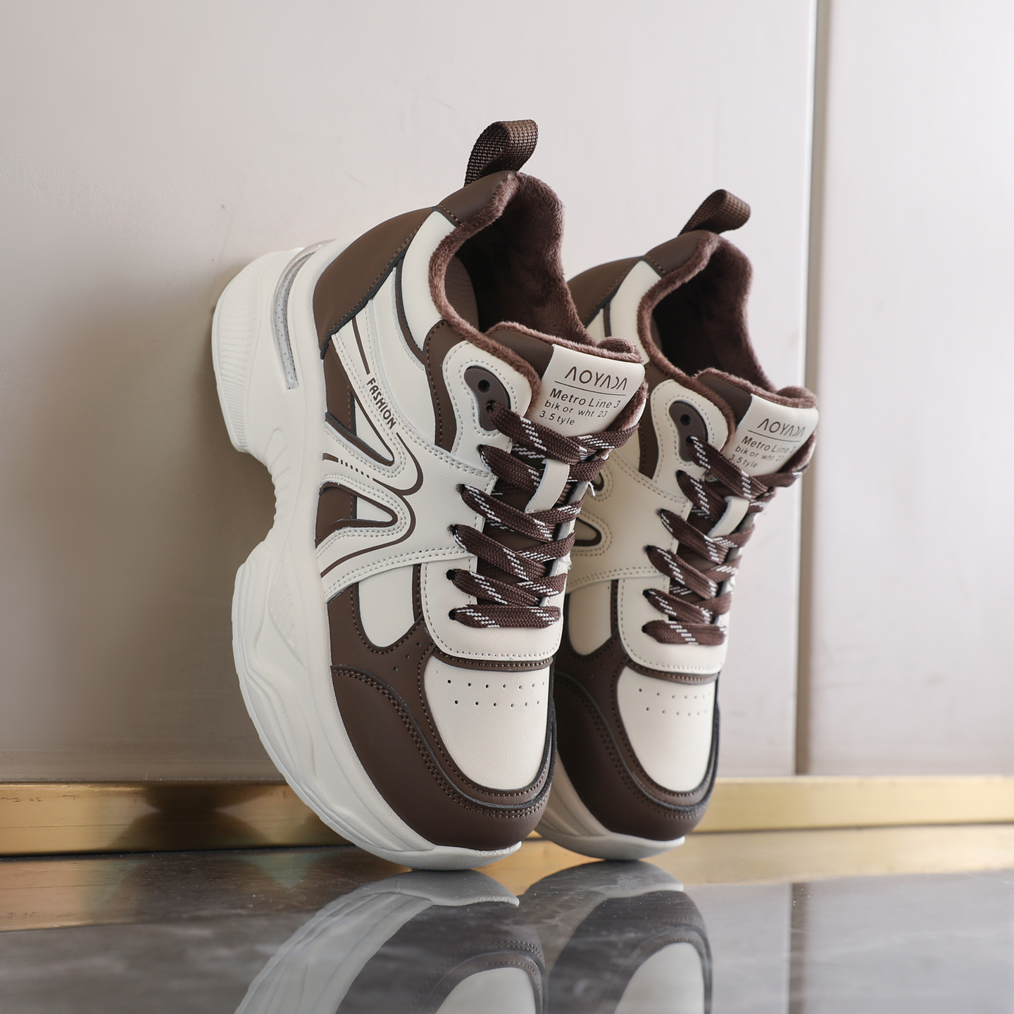 啄木鸟女士增高8CM厚底加绒老爹鞋冬款棉鞋休闲鞋小个子百搭坡跟