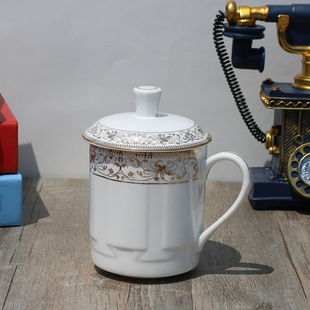 包邮唐山正品带盖骨瓷茶杯水杯办公室会议杯子高档礼品定制logo